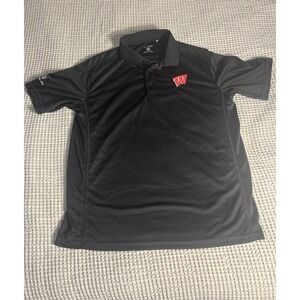 Wisconsin Badgers Iron‎ Joc W Logo Black Performance Polo Shirt Men's Size L